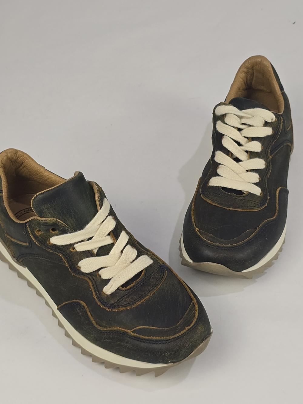 CWY by Coolway Leather Sneakers Womens 7 EUR 38 Distressed Dark Green Lace Up